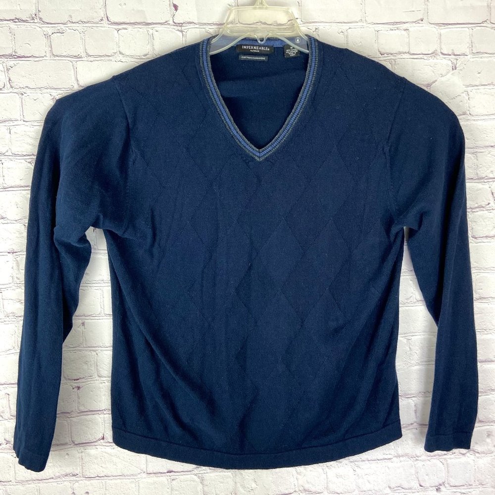 Impermeable Platinum Men's Blue V-neck Sweater. Size Medium